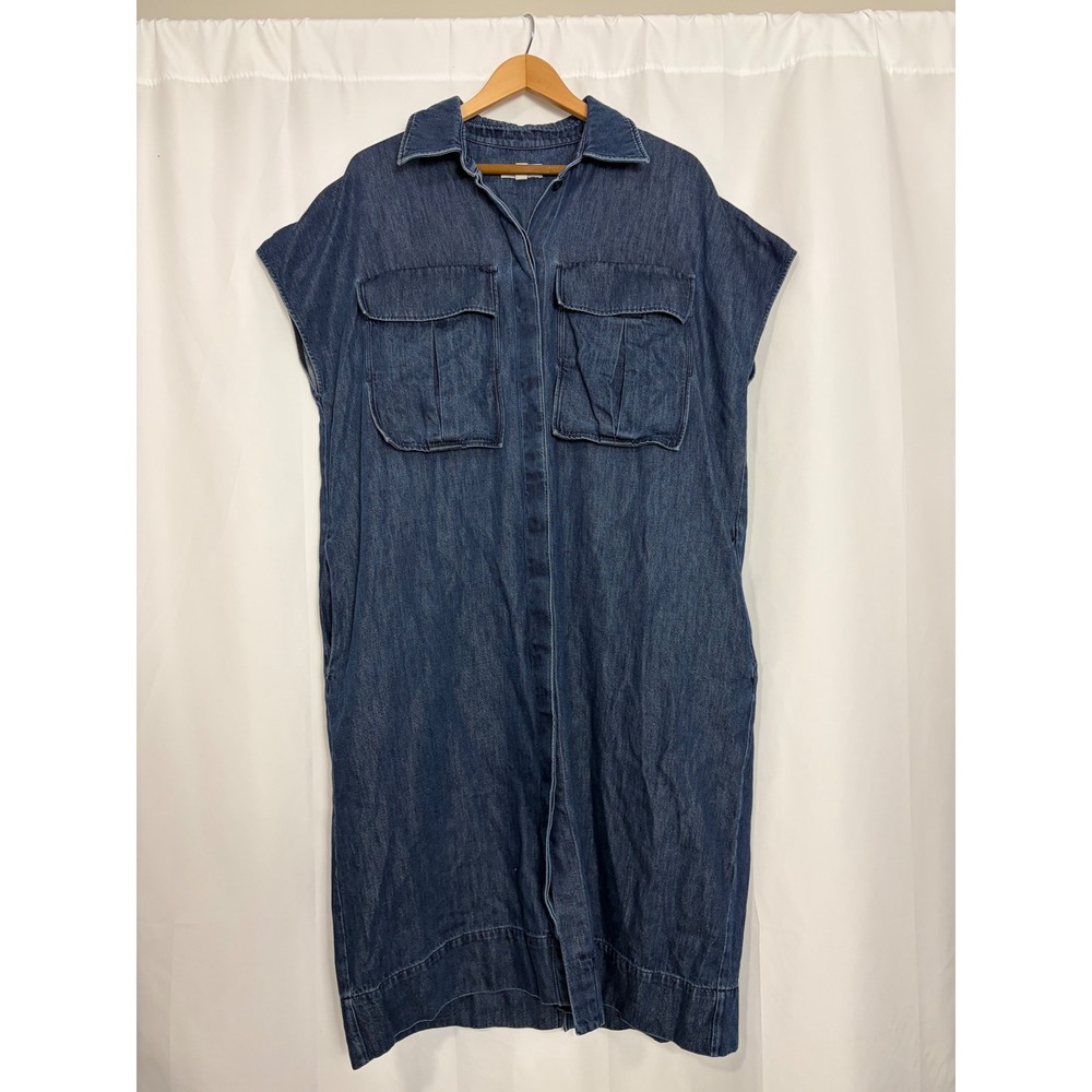 COS Denim Utility Shirt Dress Quiet Luxury 12 Button Pockets Teacher Lagenlook